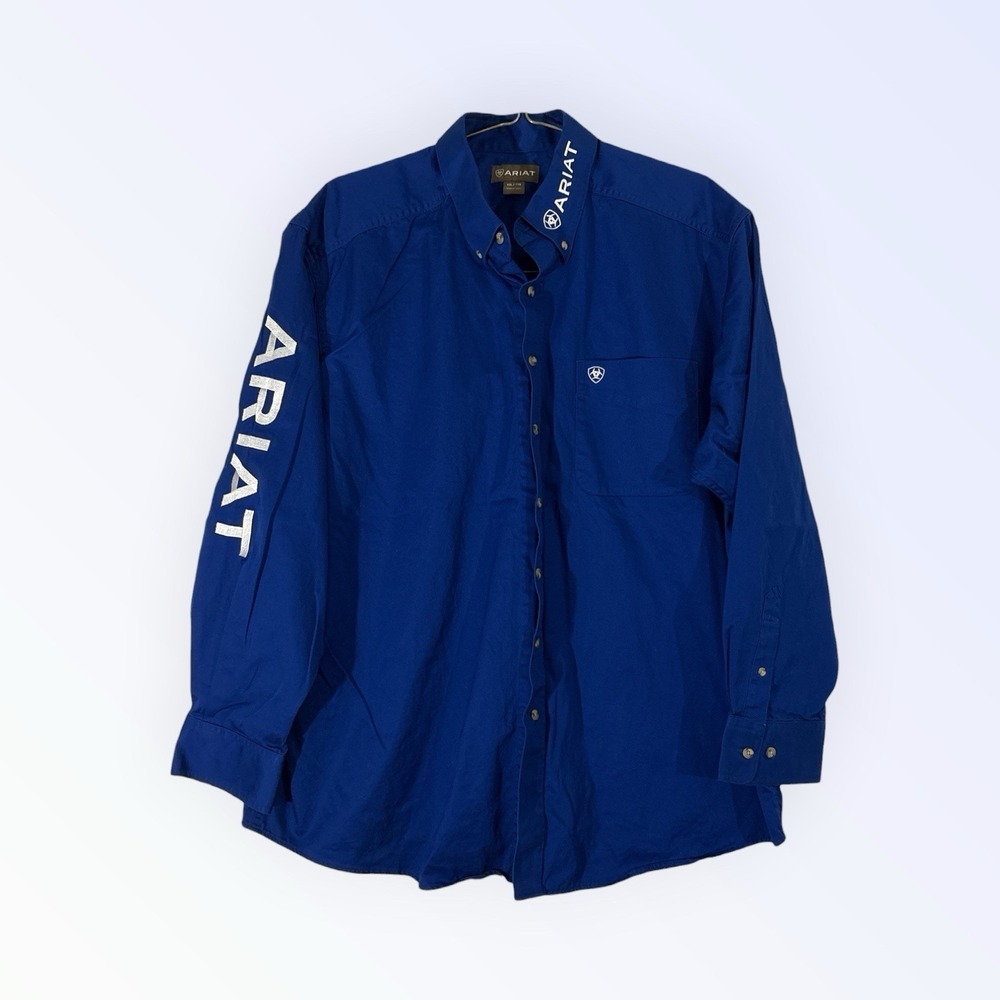Ariat Mens Team Bushwick Solid Blue Western‎ Button Down Shirt 2X
